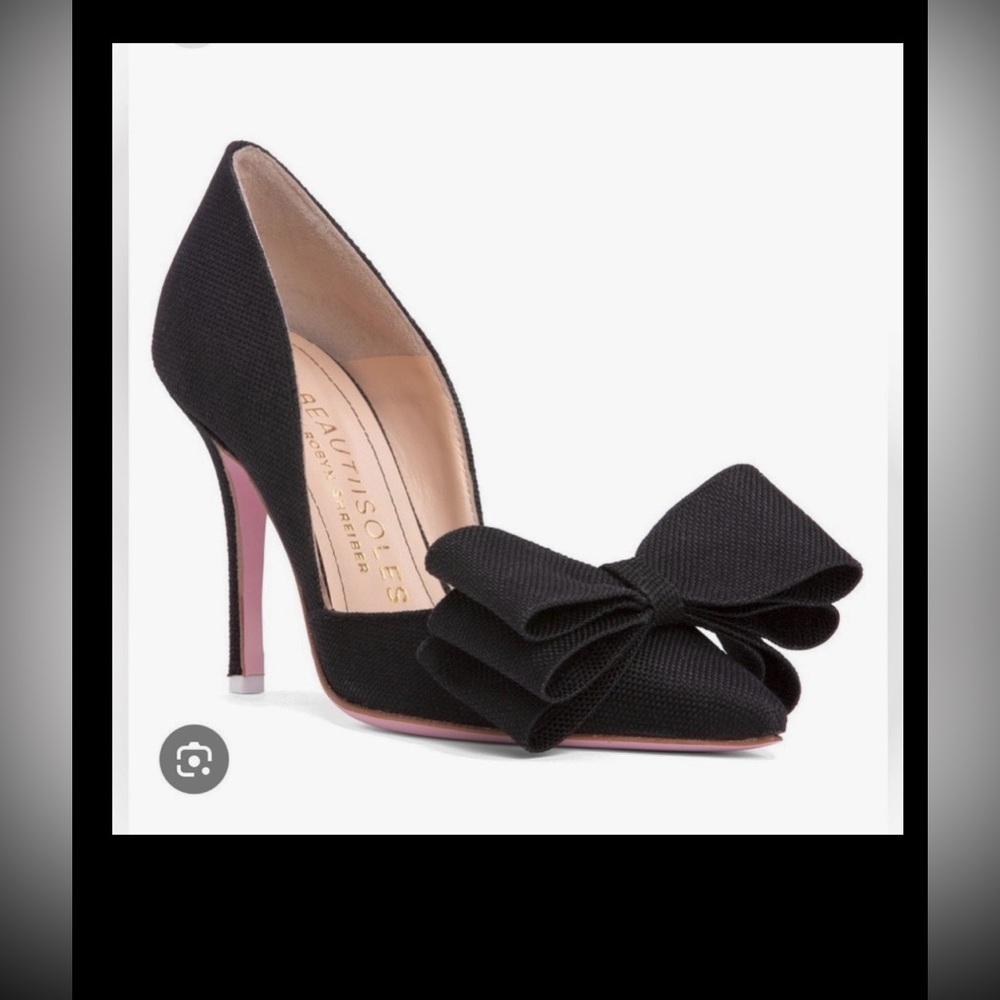 BEAUTIISOLES By Robyn Shreiber Oxsana Black Large Bow Stiletto Heels Size 9 NWOB